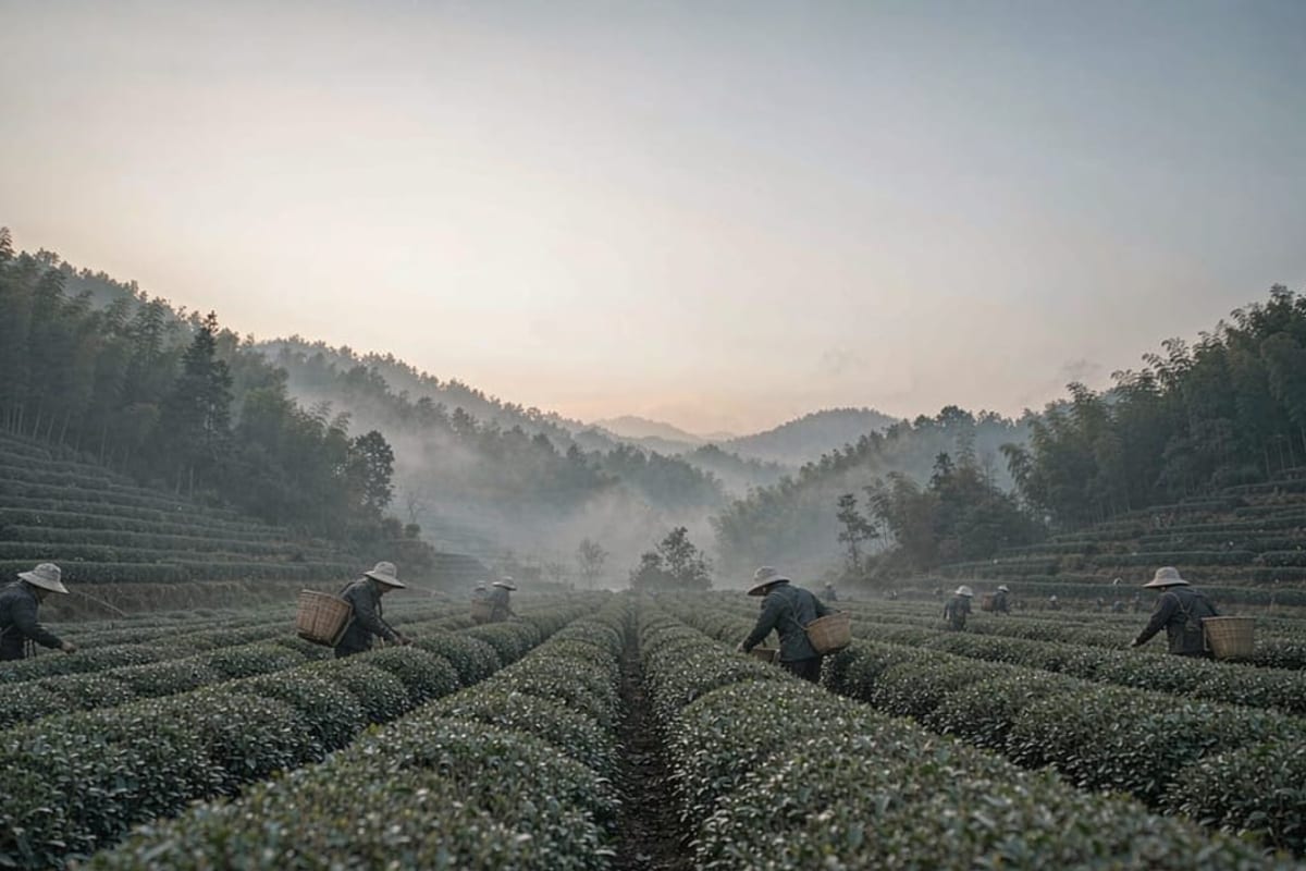 Plantações de chá em terraços perto de Hangzhou